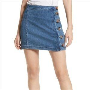 NWT Free People Little Daisies Hickory Denim Button Mini skirt